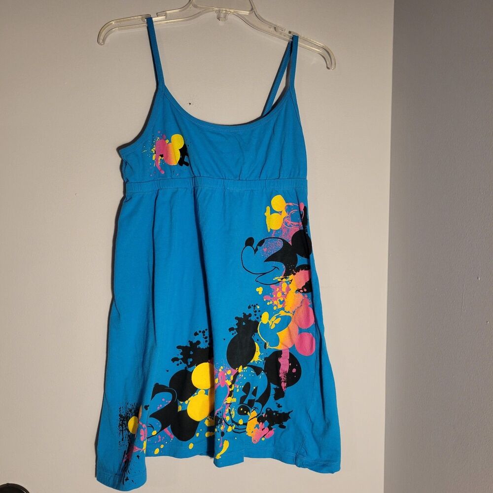 Disney Blue Mickey Dress Elastic Waist Spaghetti Strap Juniors/Teen Size S